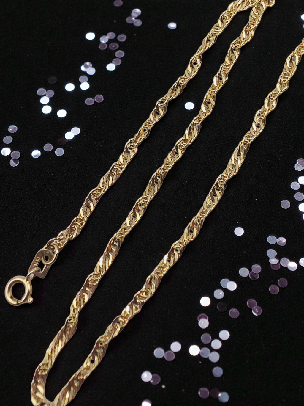 Solid 14K Yellow Gold Twist Curb Chain Ankle Bracelet - 9 Inch (Long)