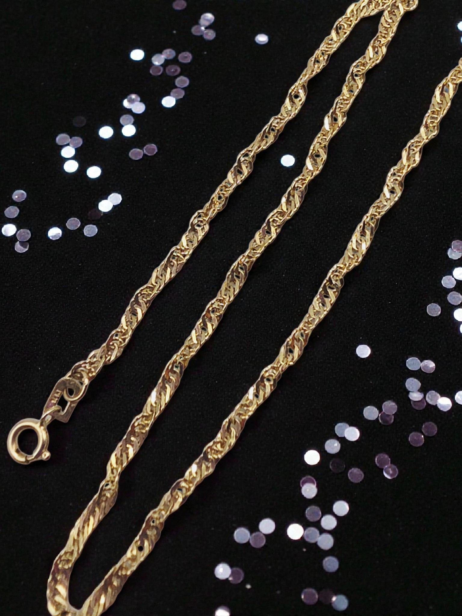 Solid 14K Yellow Gold Twist Curb Chain Ankle Bracelet - 9 Inch (Long)