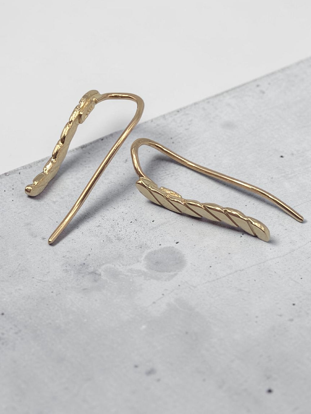 Solid 14K Yellow Gold Leaf Ear Climber Crawler Earrings Minimalist