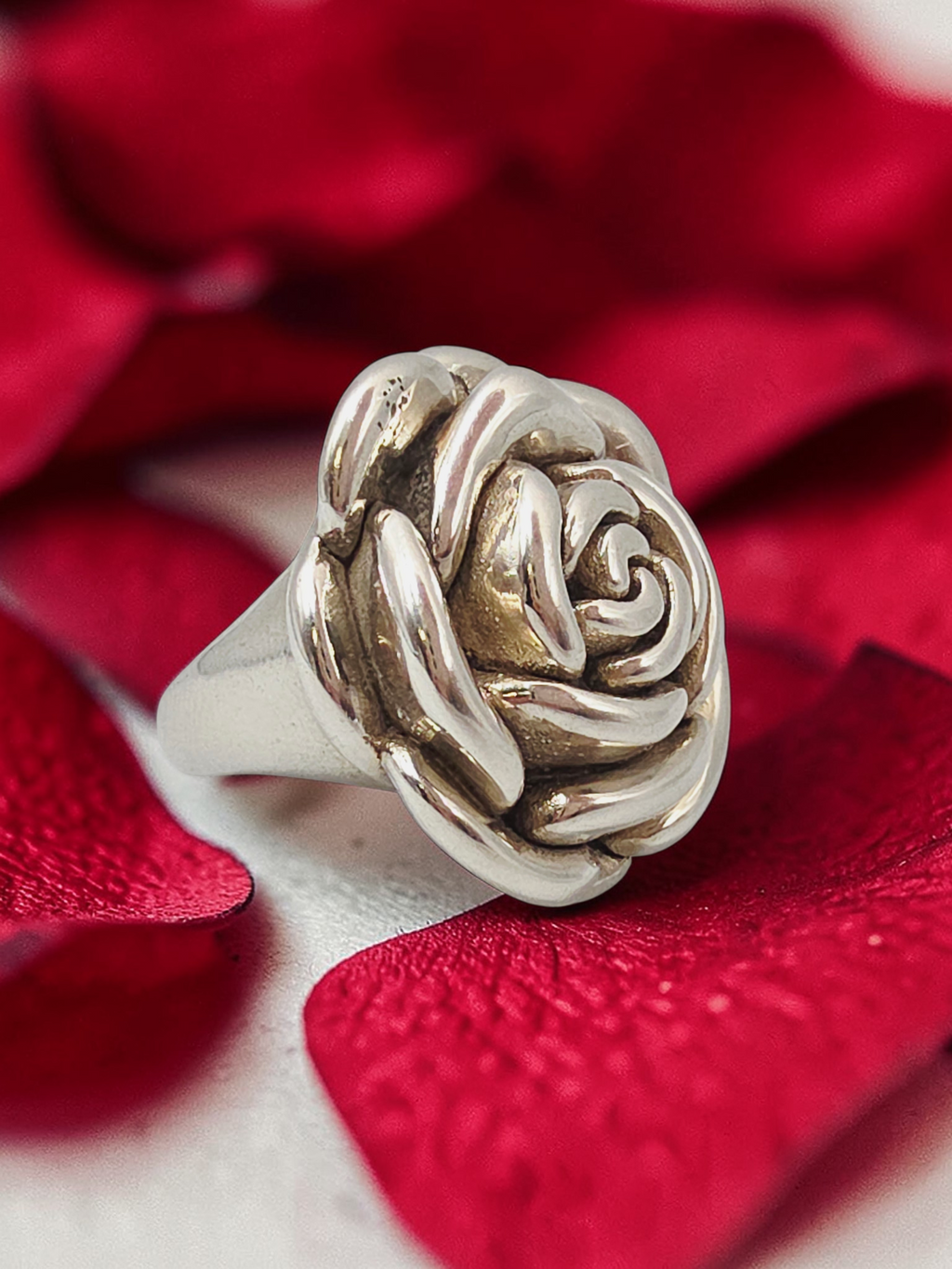 Sterling Silver Rose Flower Statement Ring Botanical Floral – Size 6