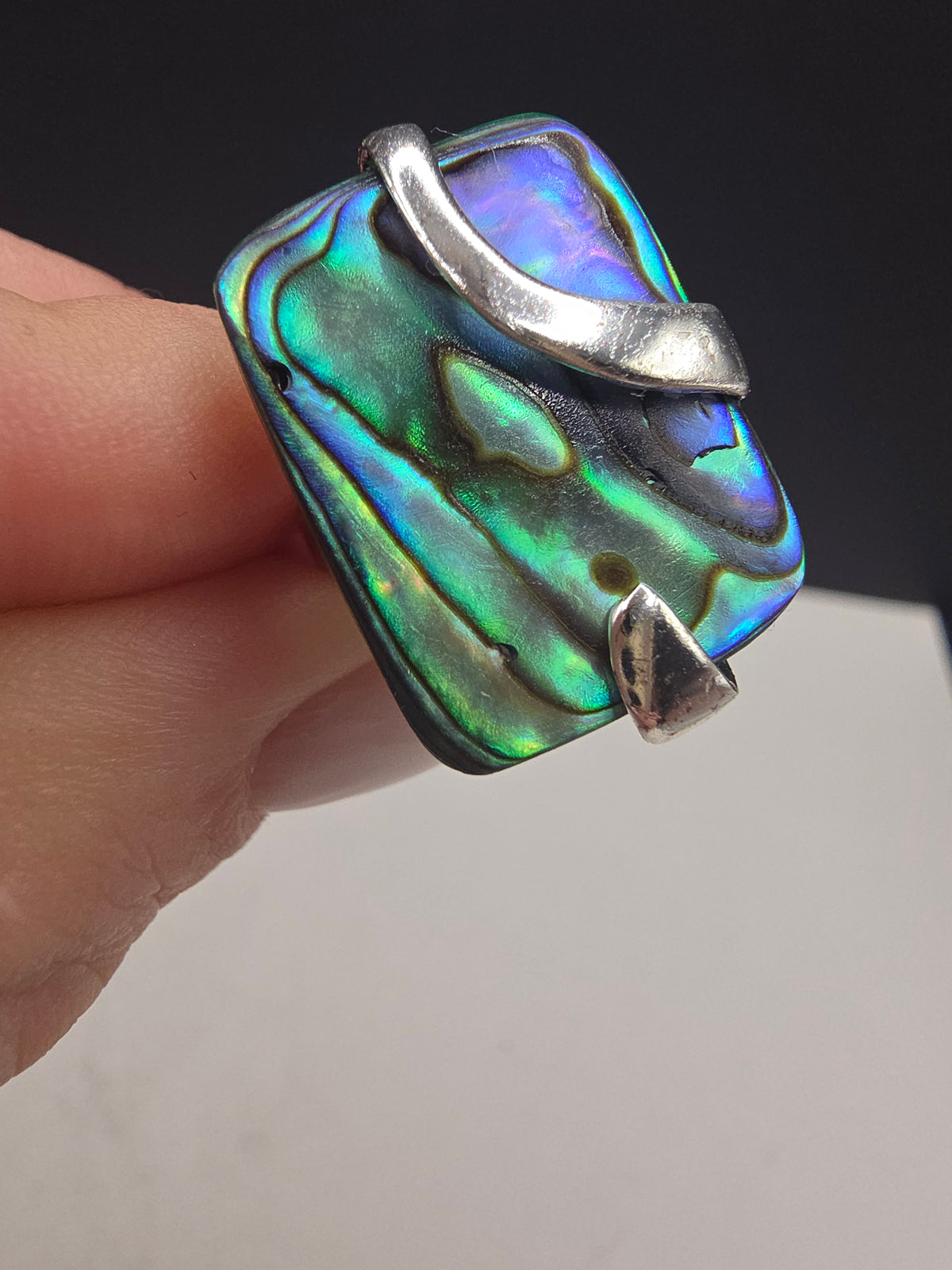Sterling Silver 925 Abalone Paua Shell Rectangular Statement Ring Size 6