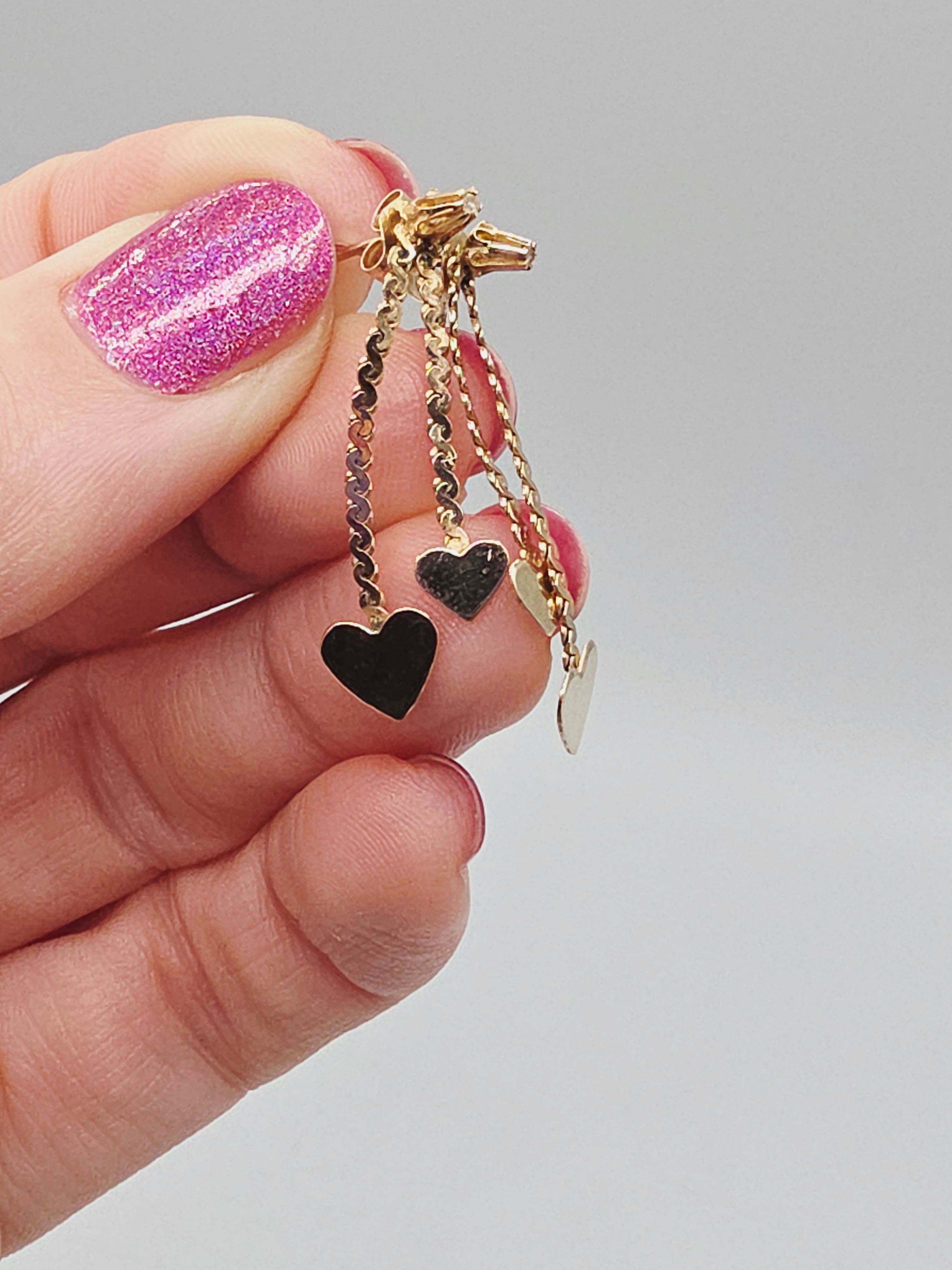 Vintage NABCO Solid 14K Gold Dangle Heart Earrings with White Topaz Accents