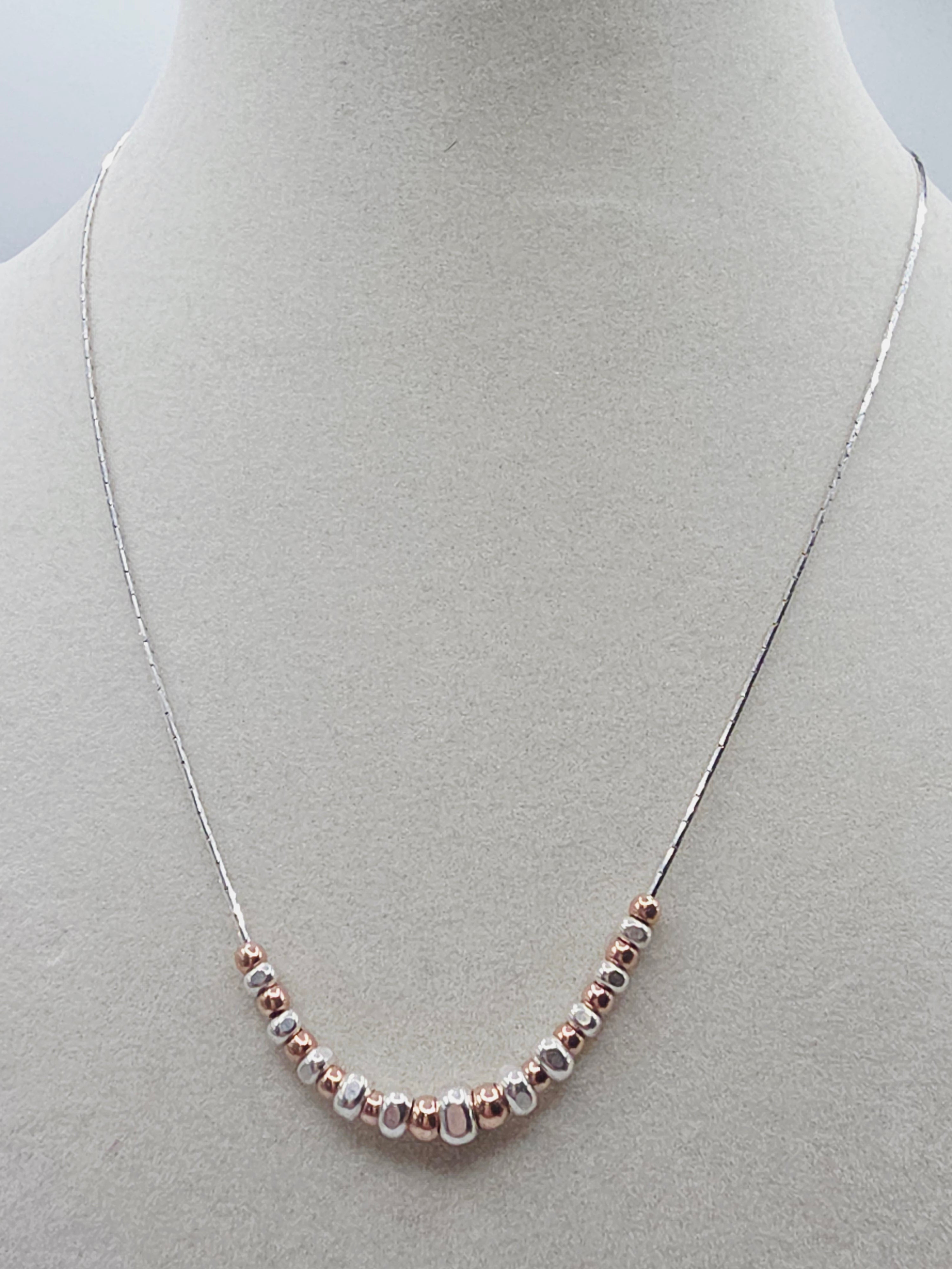 Dyadema 925 ITALY Sterling Necklace with Silver and Rose Gold Beads - Adjustable