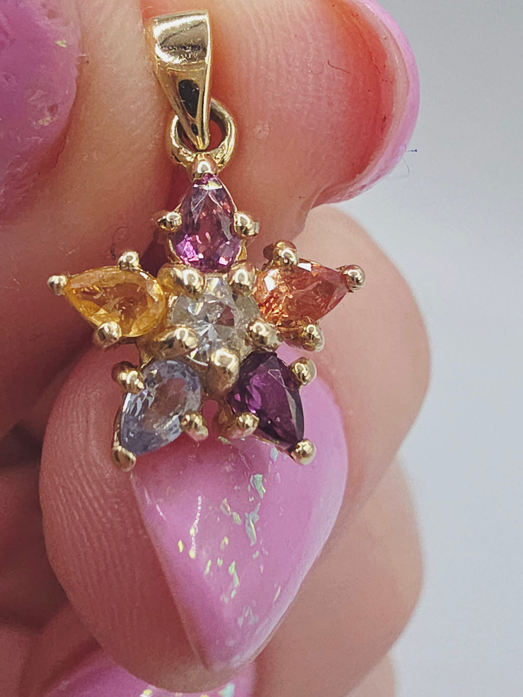 Solid 10K Yellow Gold White Topaz Aquamarine Amethyst Citrine Rhodolite Star Pendant