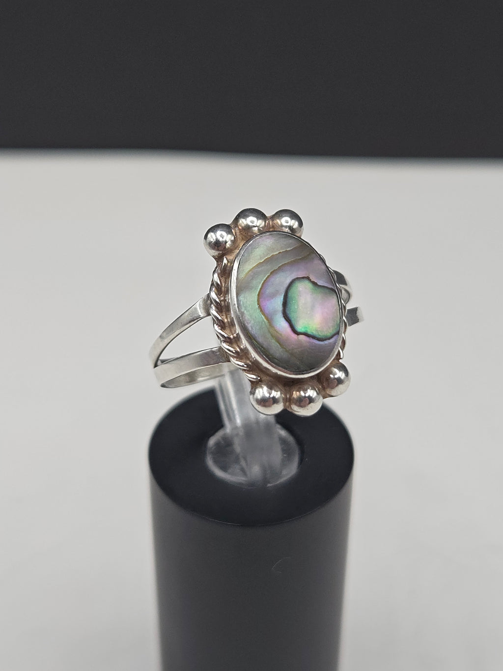 Vintage Taxco Mexico 925 Sterling Silver Abalone Shell Ring - Size 7.75