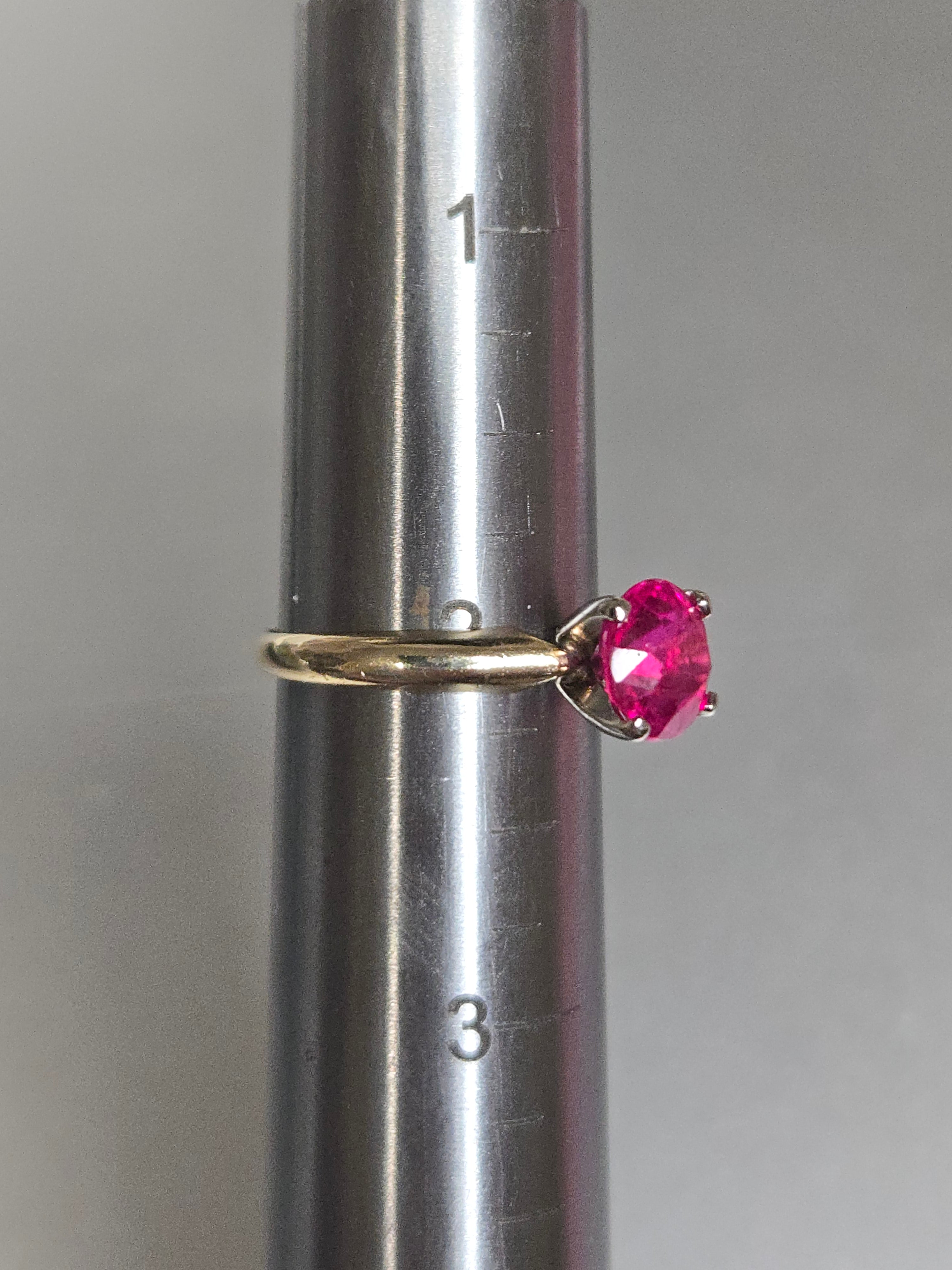 Solid 14K Yellow Gold Ring with Ruby – Size 2