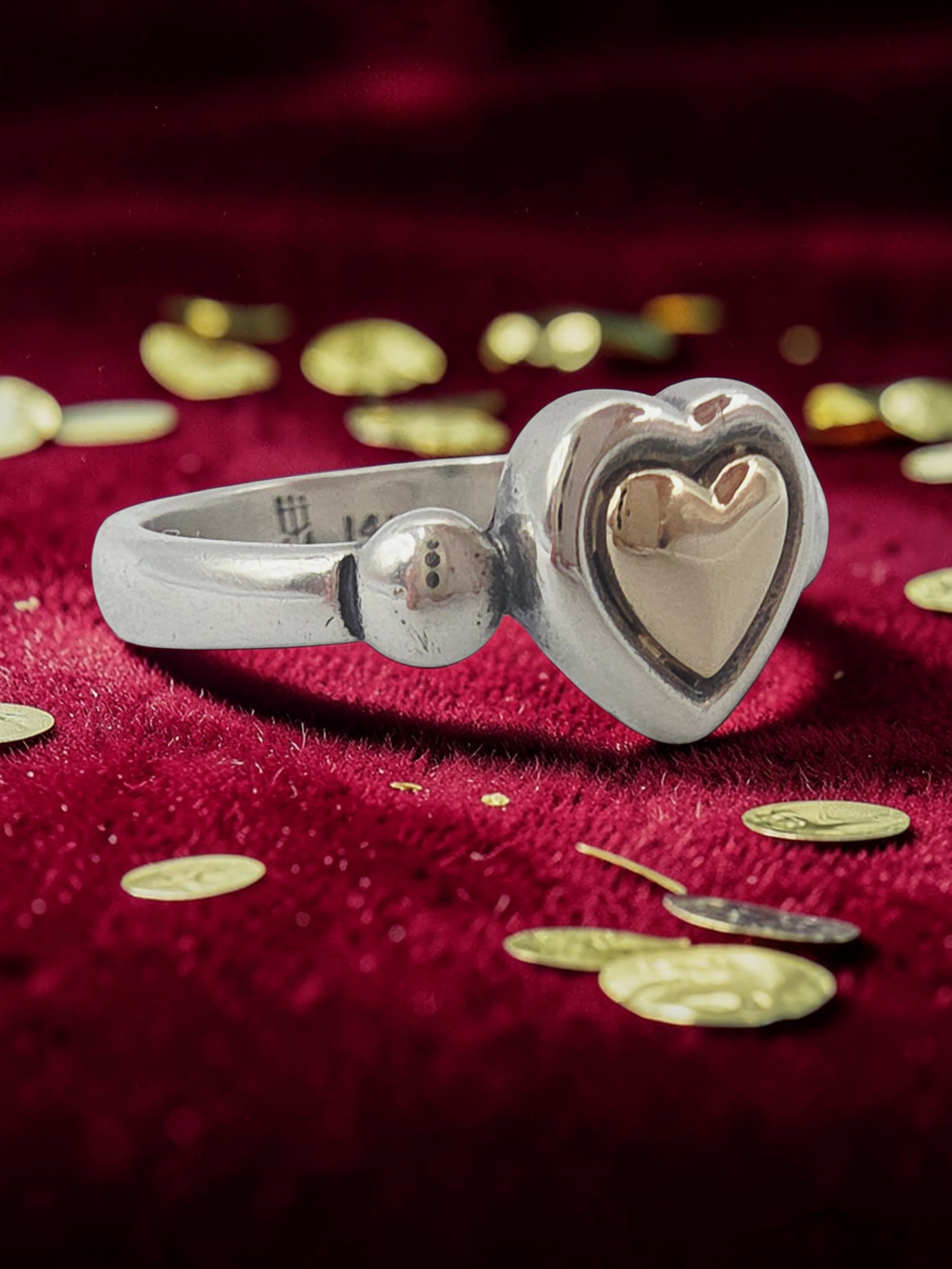 RETIRED James Avery True Heart Sterling Silver & 14K Gold Ring Sz 6.75 RARE HTF