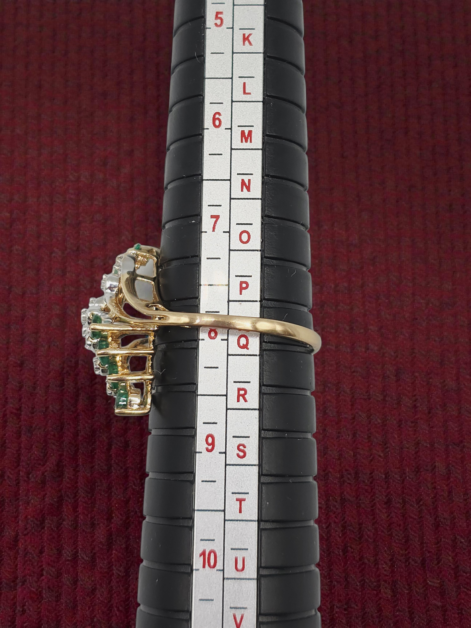 Solid 14K Yellow Gold Ring with Round Cut Emeralds & Diamonds - Size 8