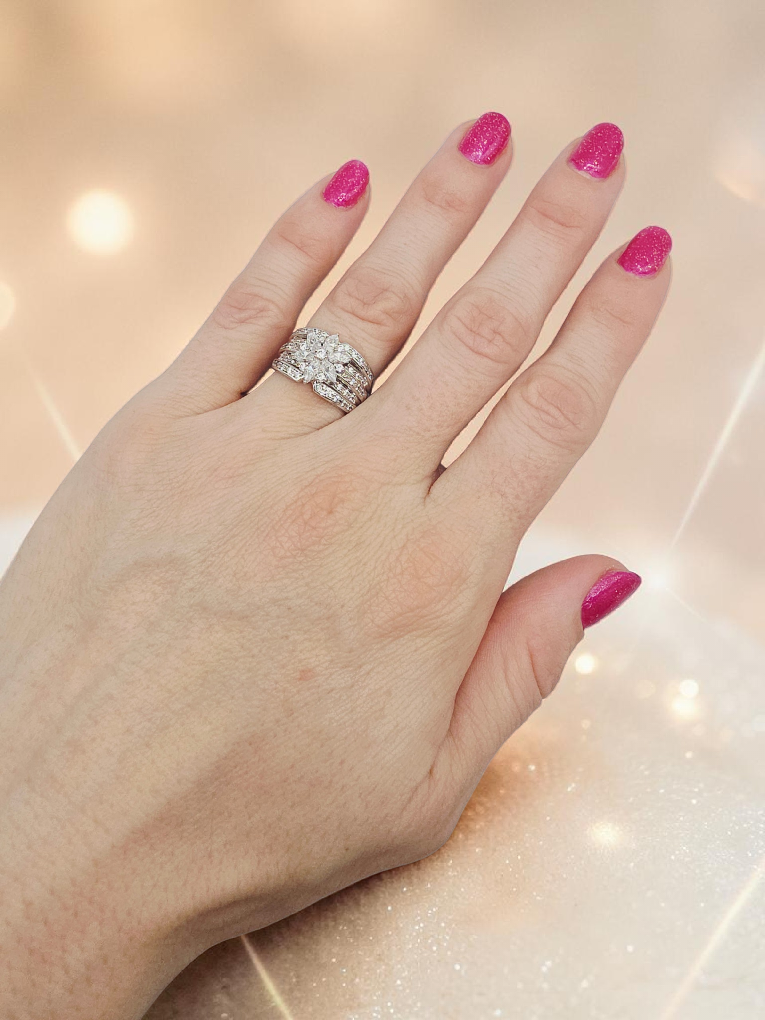 Solid 925 Sterling Silver Marquise Cluster Floral Starburst Ring – Size 6