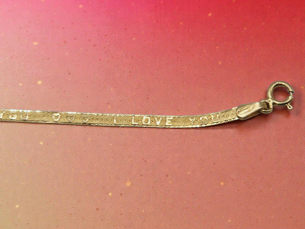 Solid 14K Yellow Gold I LOVE YOU Herringbone Bracelet - ITALY - 7 1/8 Inch