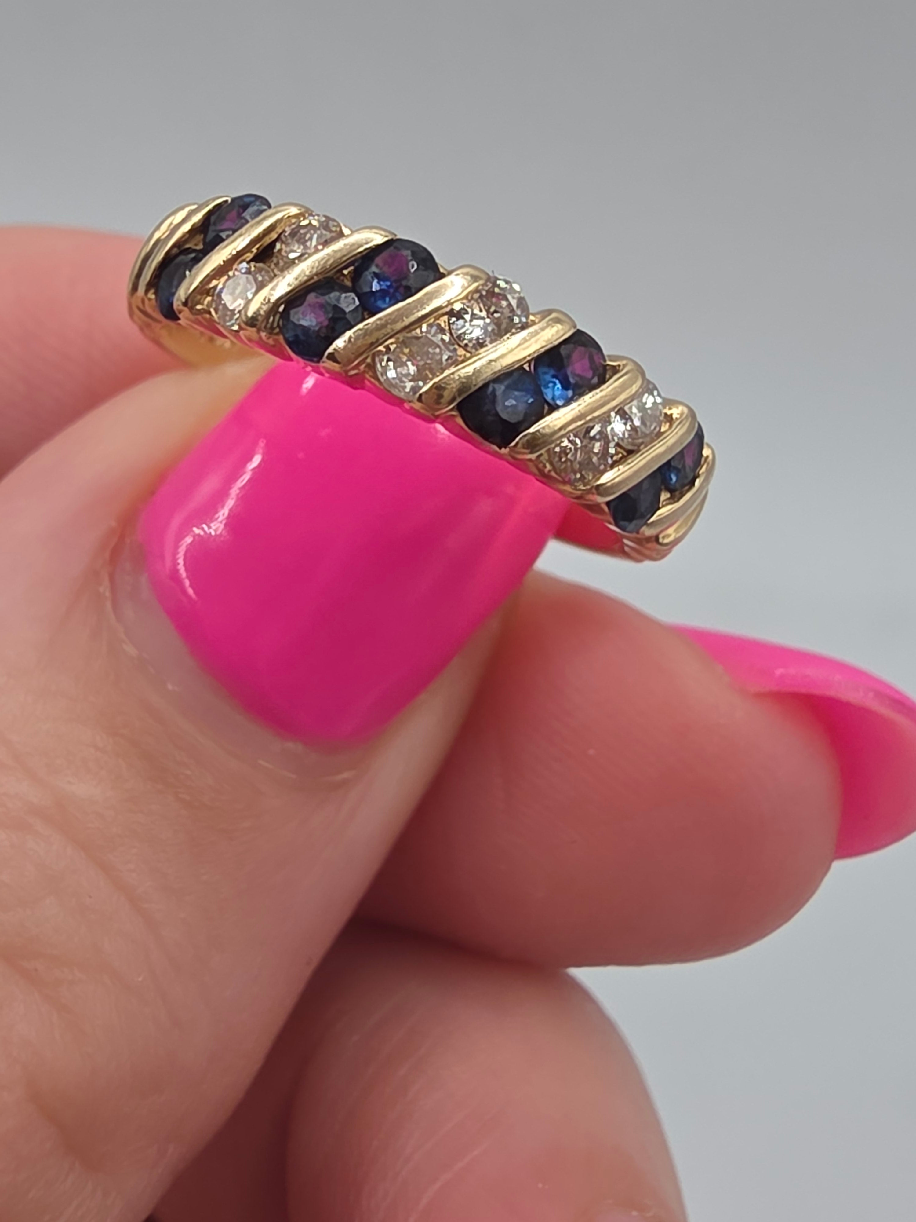 Vintage EFFY BH Solid 14K Yellow Gold Dark Blue Topaz & Diamond Ring - Size 6
