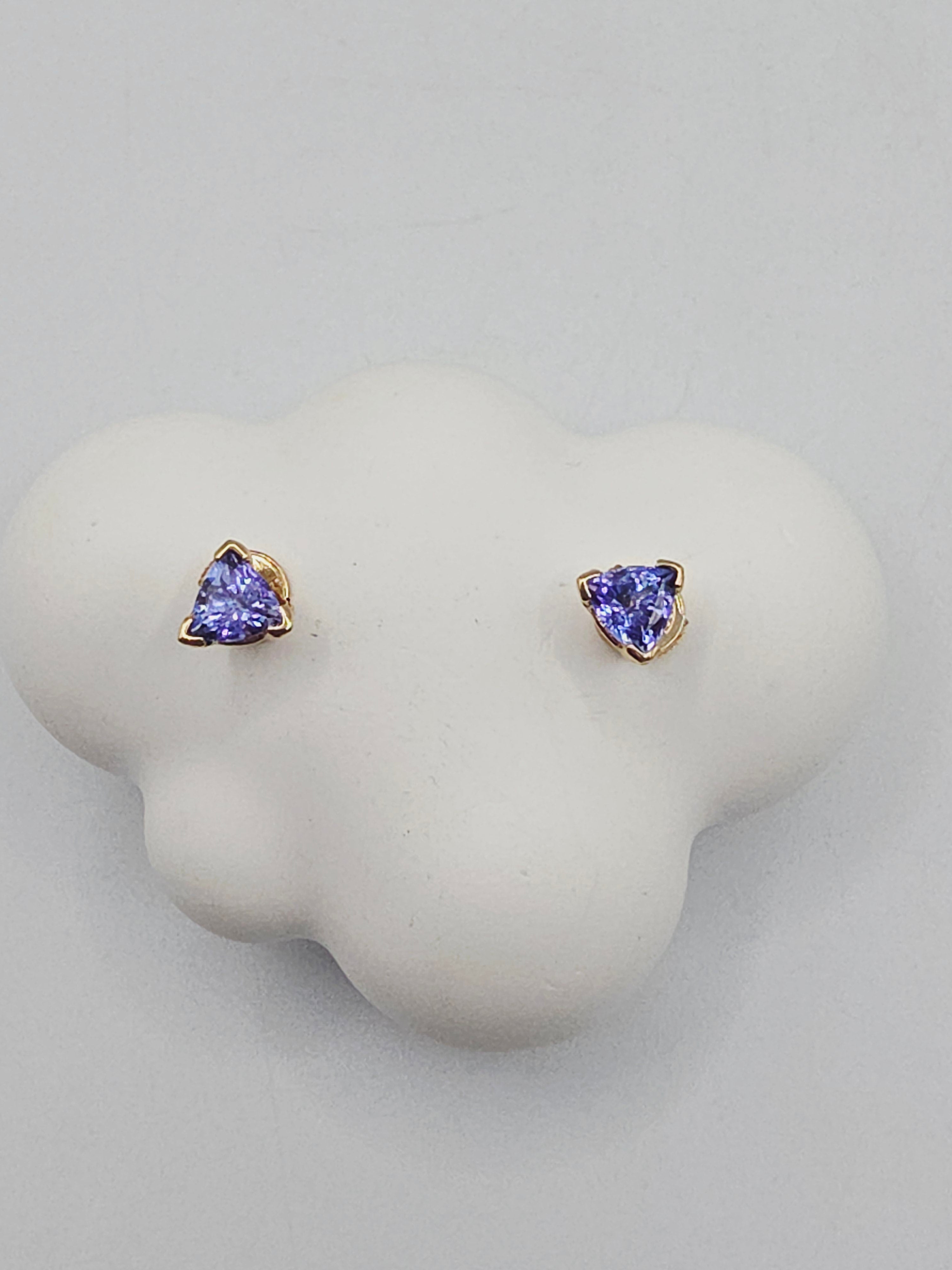Solid 14K Gold Stud Earrings with Trillion-Cut Tanzanite - La Pousette Backs