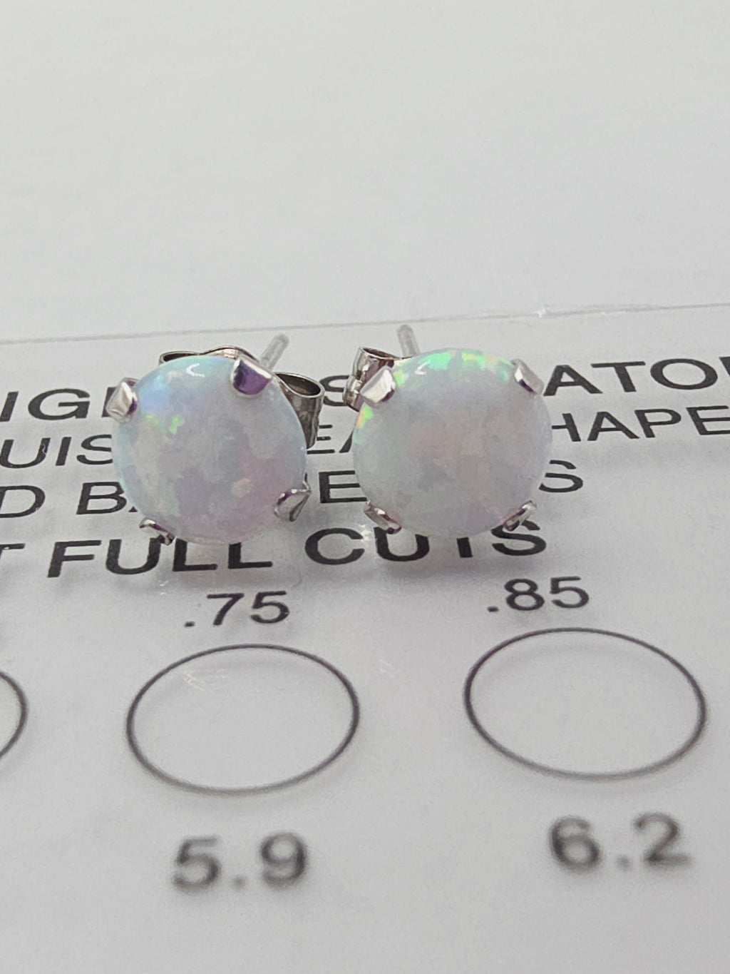 Solid 10K White Gold Opal Stud Earrings Round Cabochon October Birthstone