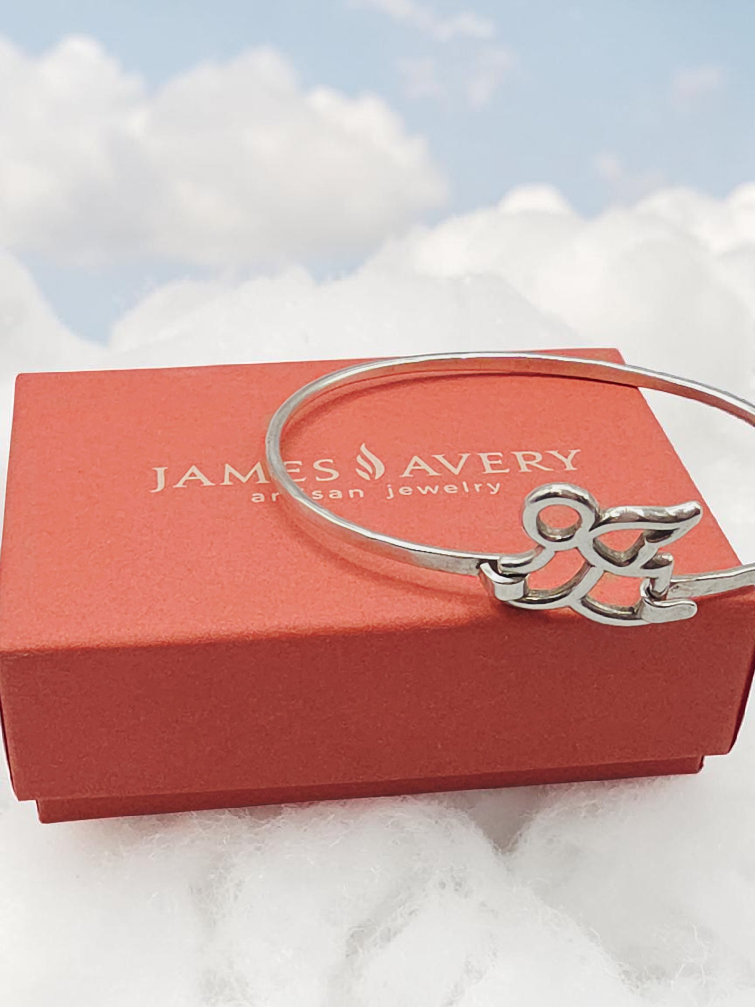 RETIRED James Avery Sterling Silver Flying Angel Hook-On Bangle Bracelet - 7.25"