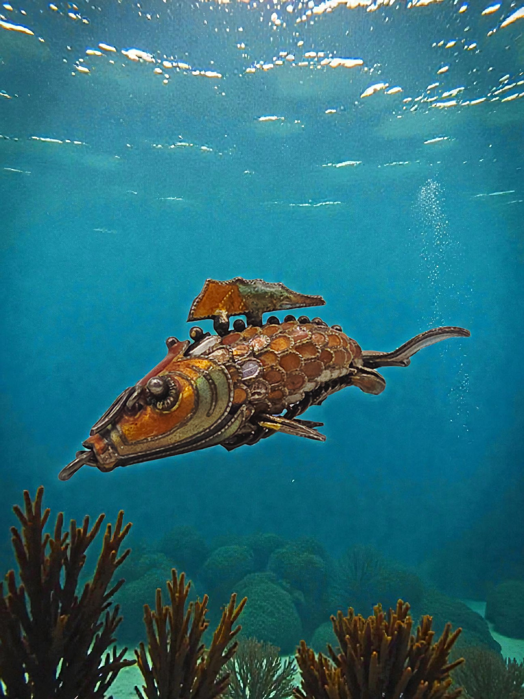 925 Sterling Silver Orange Enamel Koi Fish Articulating Necklace Pendant