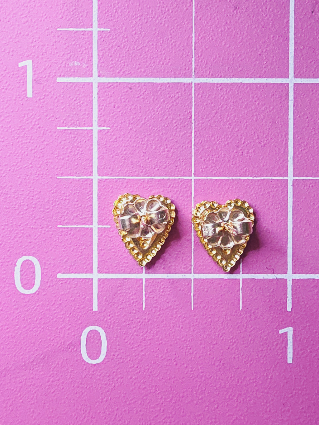 Black Hills Solid 14K Tri Color Gold Grape Leaf Beaded Heart Stud Earrings