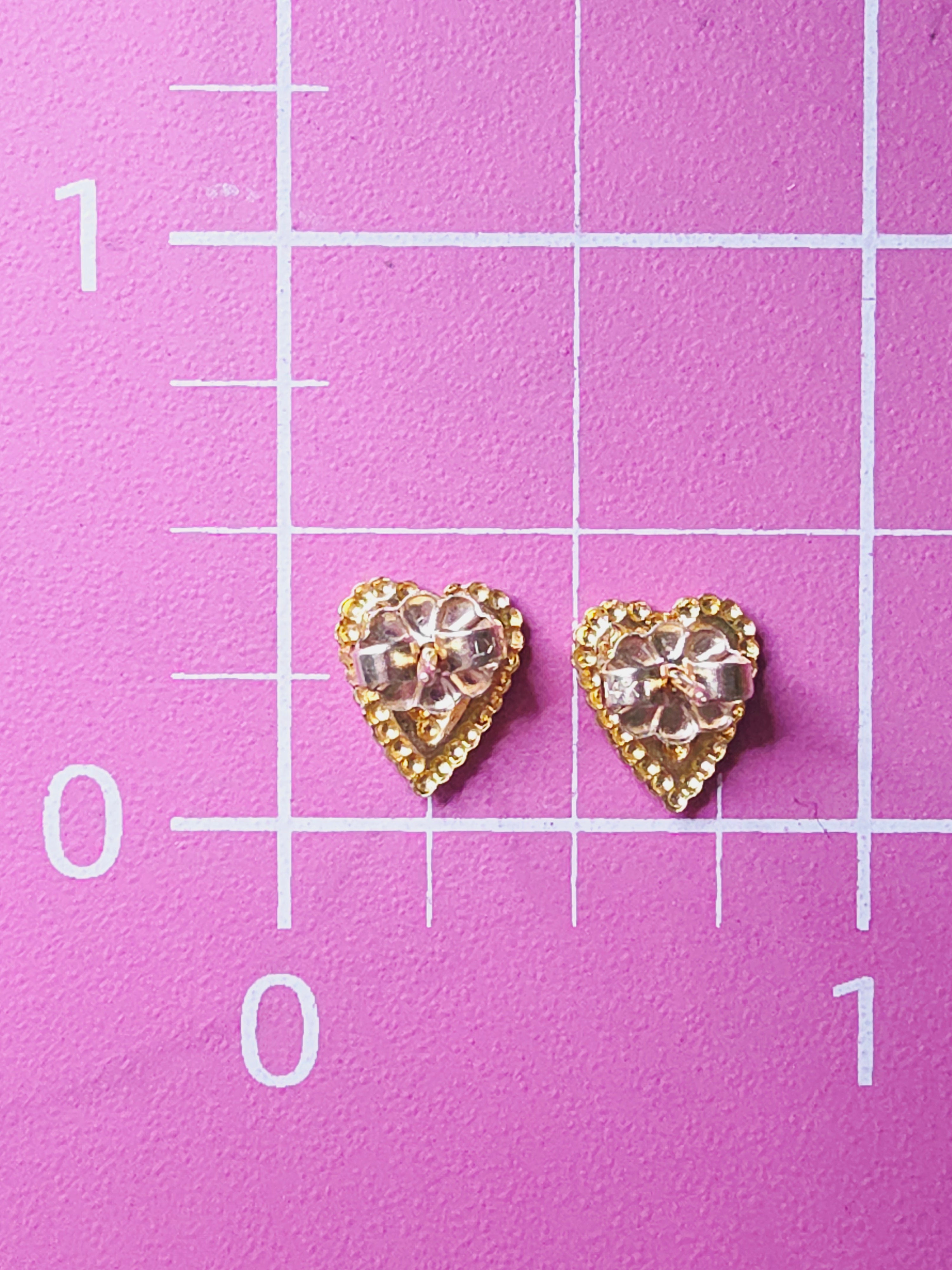 Black Hills Solid 14K Tri Color Gold Grape Leaf Beaded Heart Stud Earrings