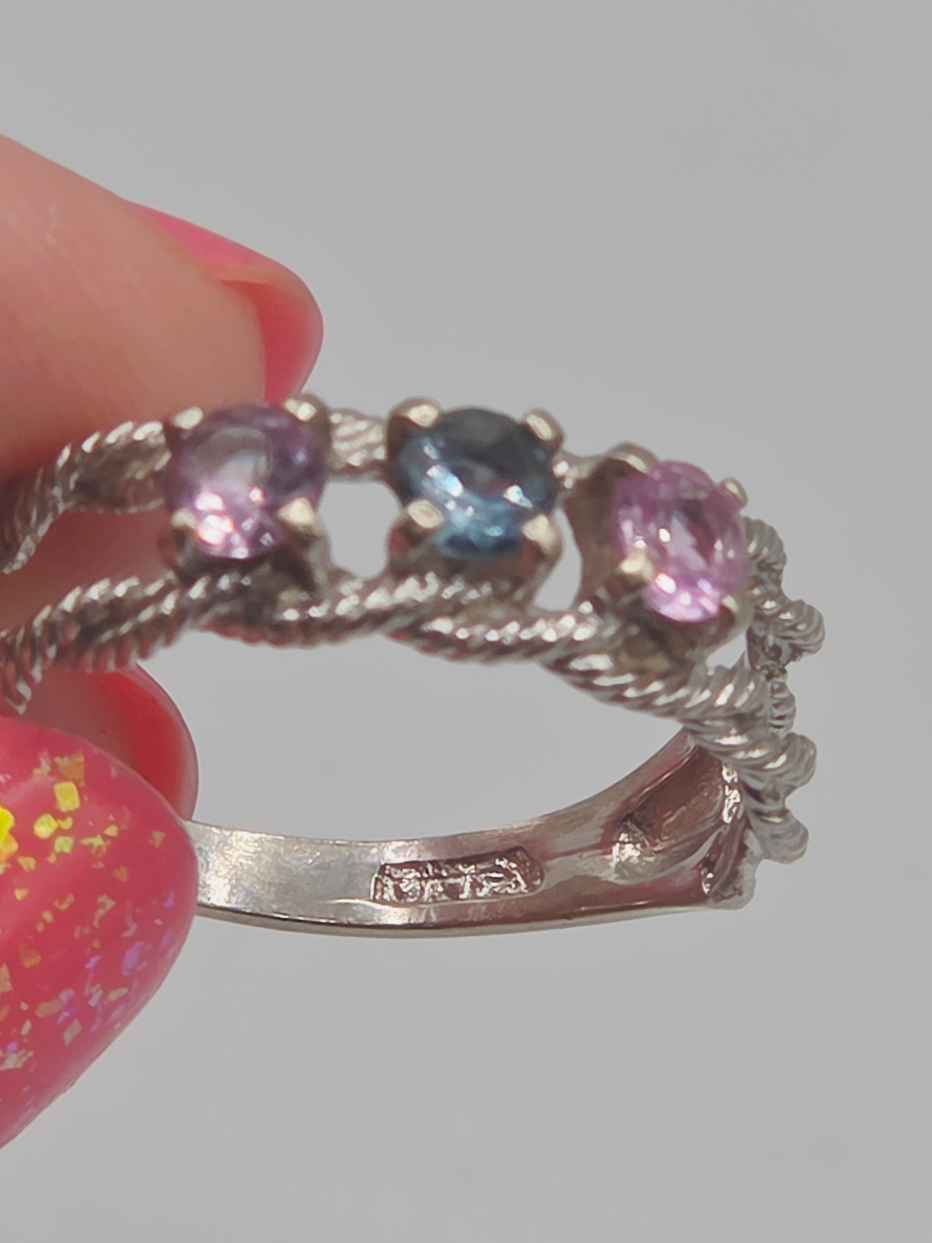 Solid 10K Gold Ring with Blue Spinel, Pink Topaz and Imperial Topaz - Size 7.5