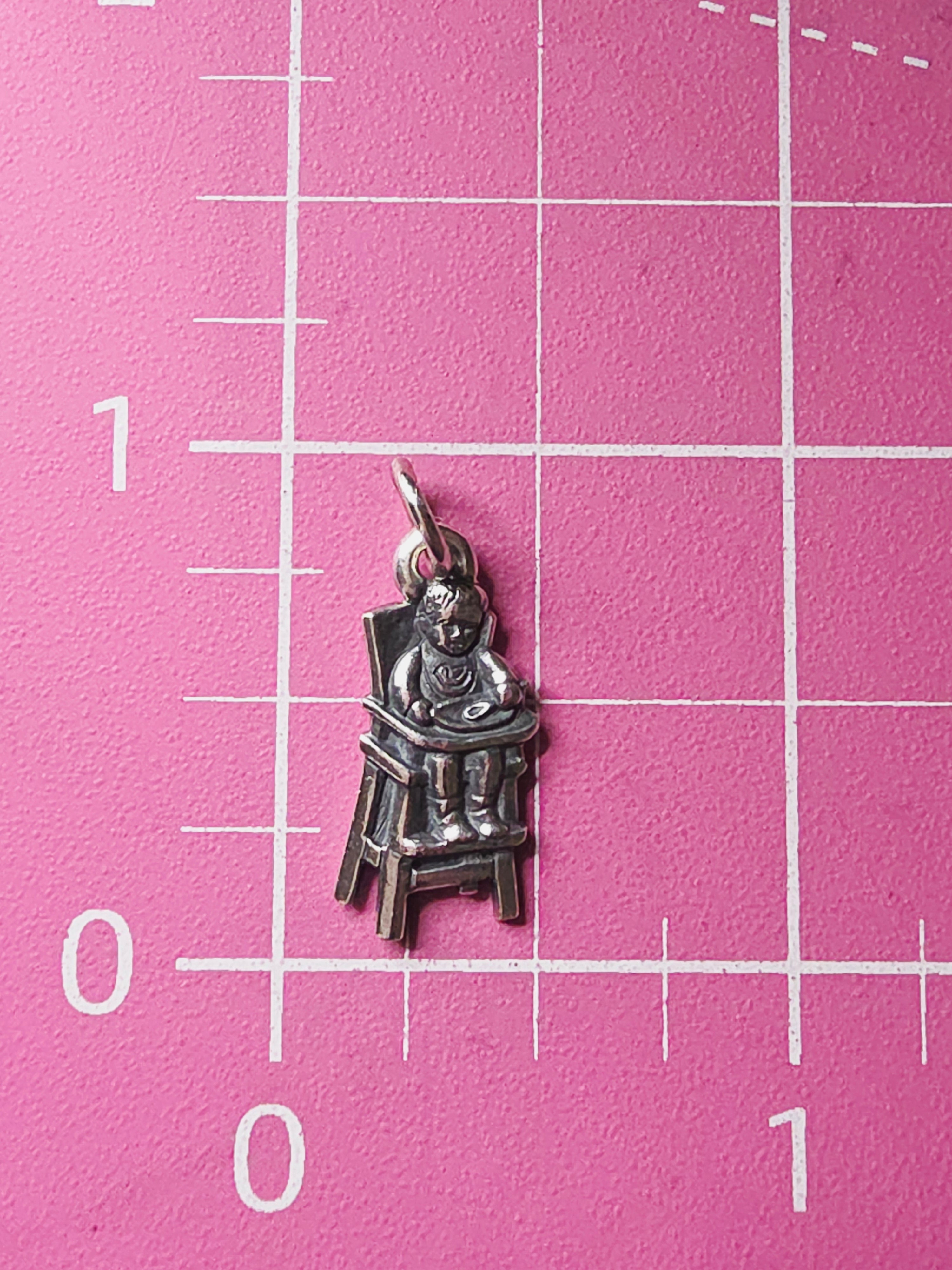RETIRED James Avery Baby Eating in High Chair Sterling Silver Charm Pendant - HTF