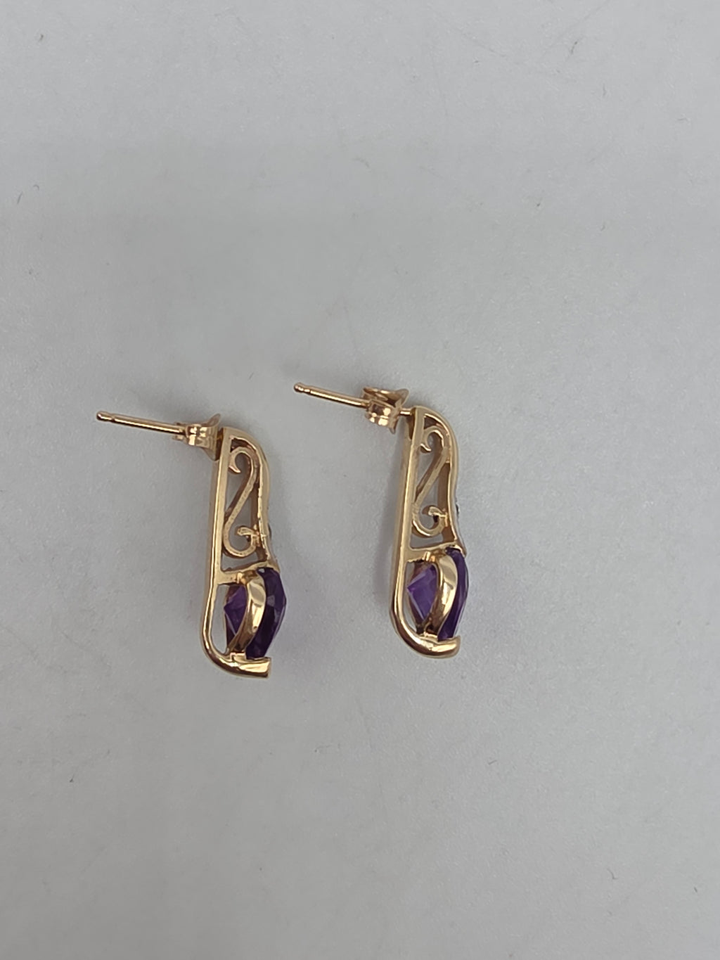 SDC Creations Solid 10K Yellow Gold Heart Cut Amethyst Diamond Drop Earrings