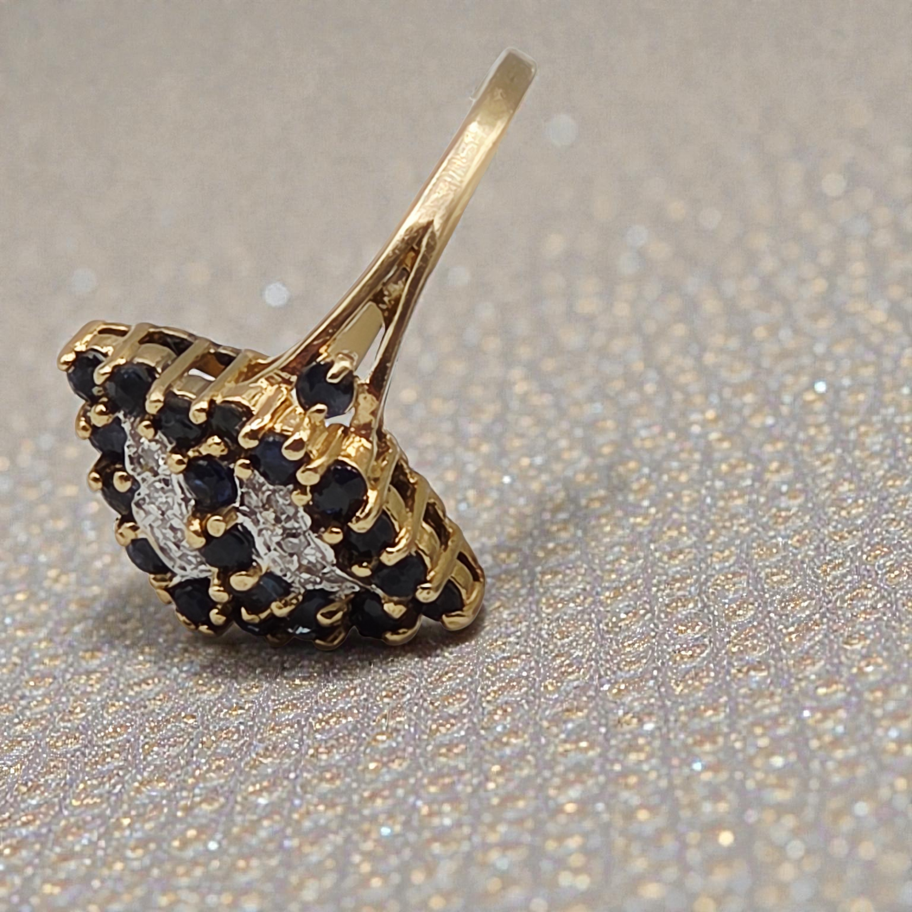 Solid 14K Gold Ring with Sapphires and Diamond Accents – Size 6.75
