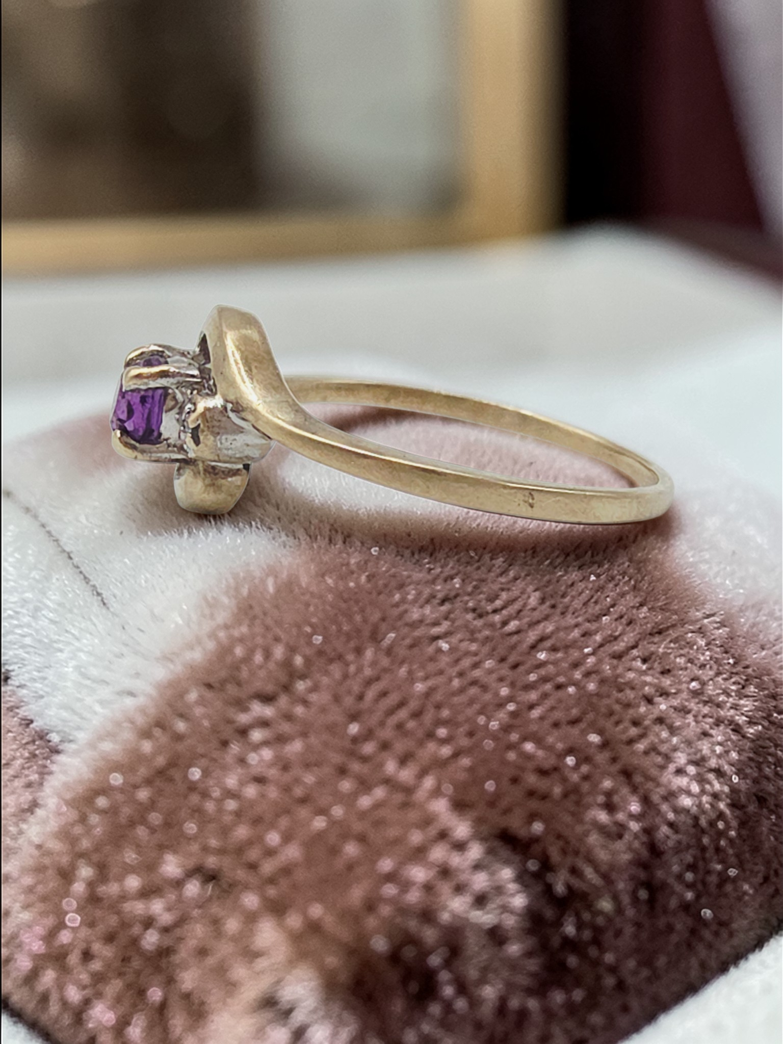 Joseph E. DeMarco Solid 10K Gold Amethyst Ring with Diamond Accents - Size 4.75