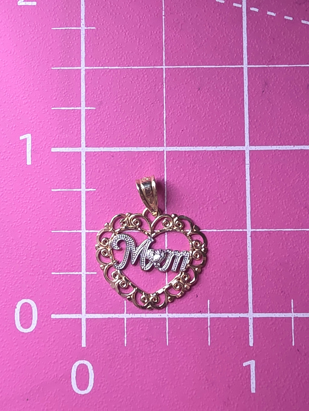 Vintage Michael Anthony Solid 14K Two Tone Mom Heart Pendant Diamond Accent