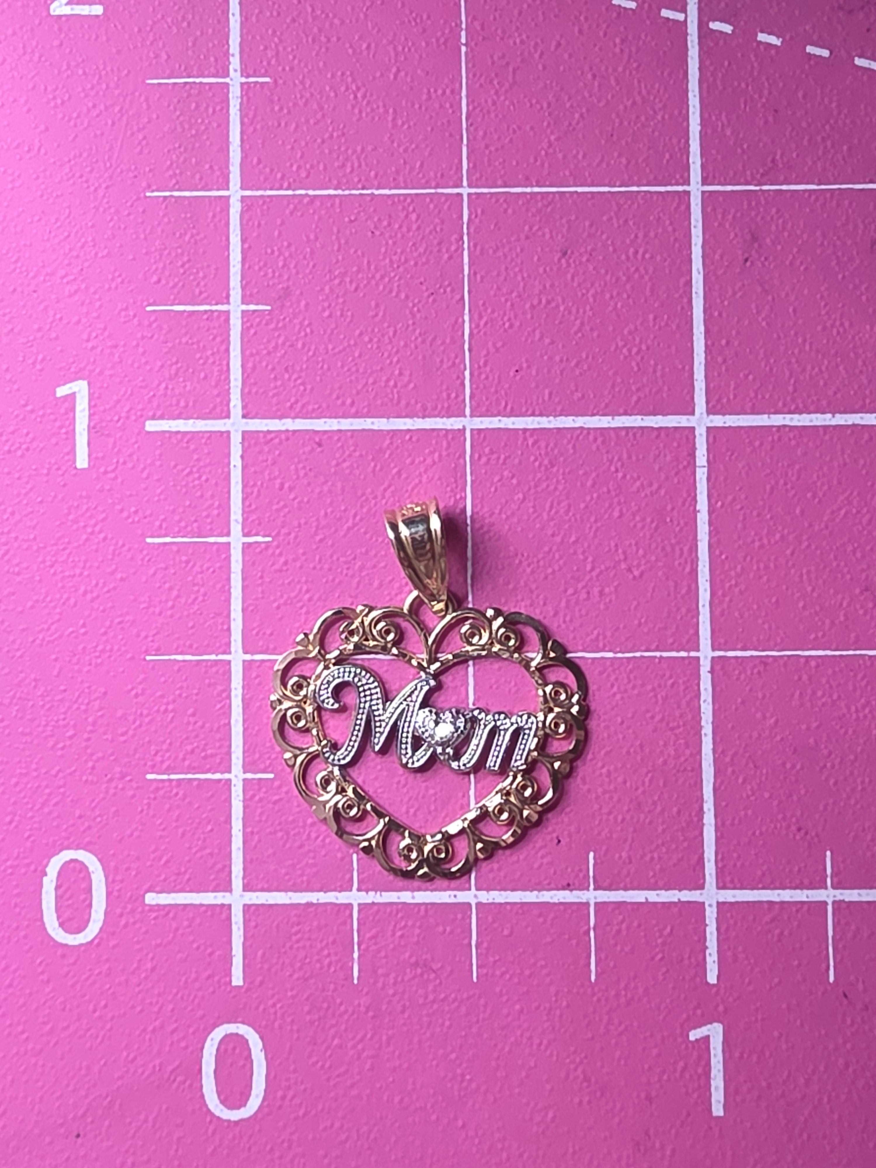 Vintage Michael Anthony Solid 14K Two Tone Mom Heart Pendant Diamond Accent