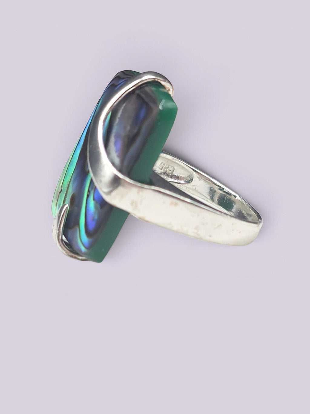 Sterling Silver 925 Abalone Paua Shell Rectangular Statement Ring Size 6