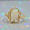 Solid 14KP Yellow Gold Ring with Opal and Diamond Accent – Size 8.25