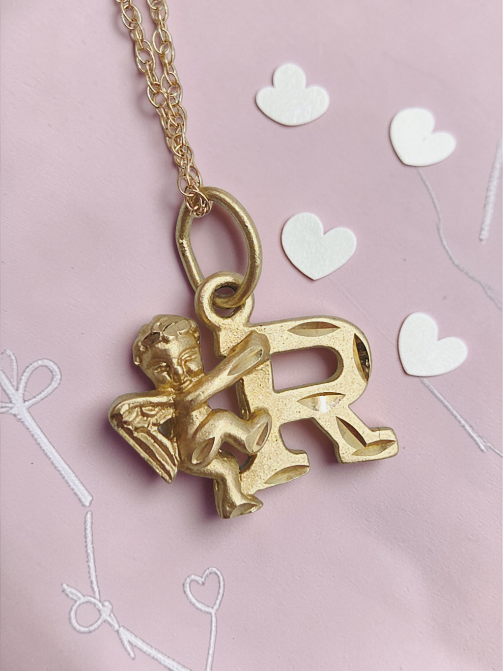 Michael Anthony Solid 10K Letter R Pendant Necklace with Angel - 15 Inch