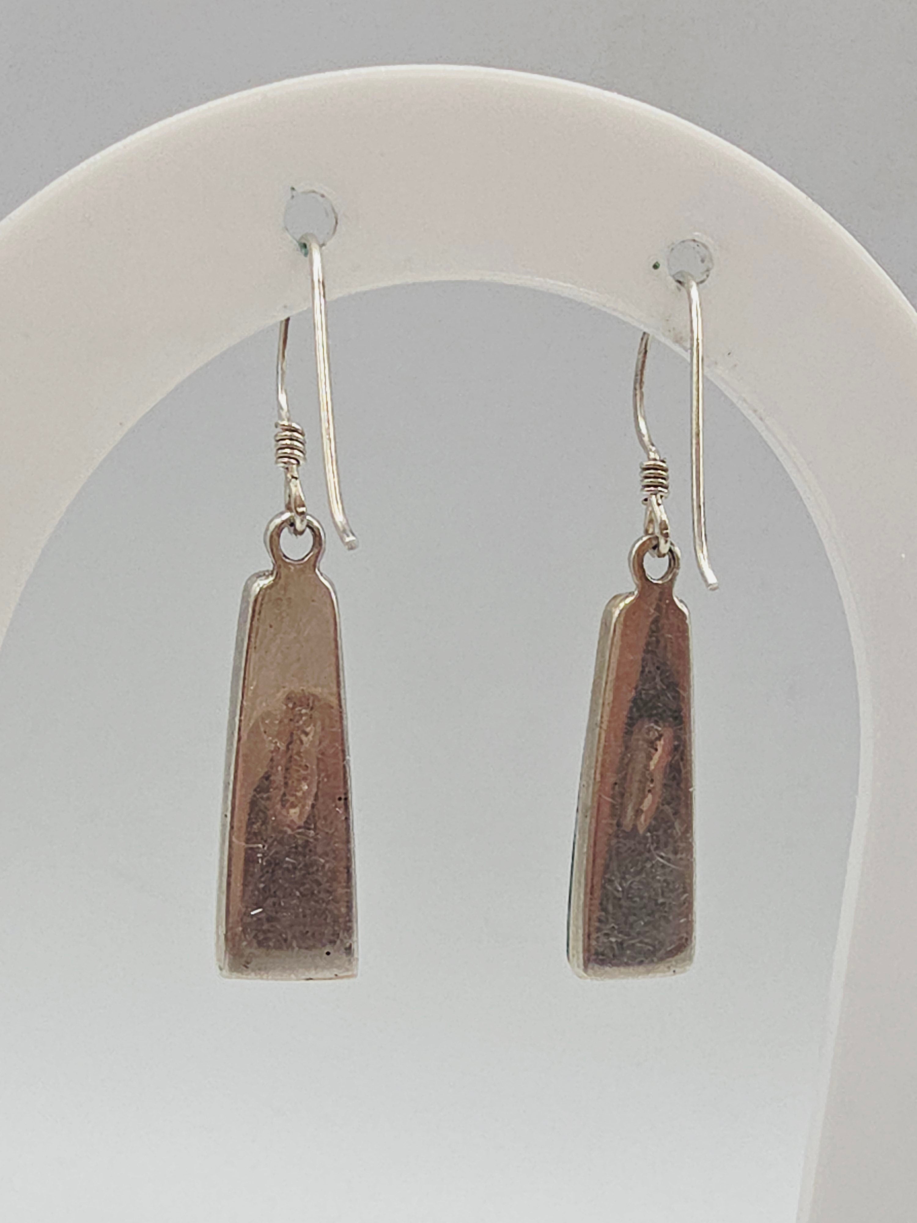 925 Sterling Silver Drop Earrings with Multicolor Composite Stone Inlay