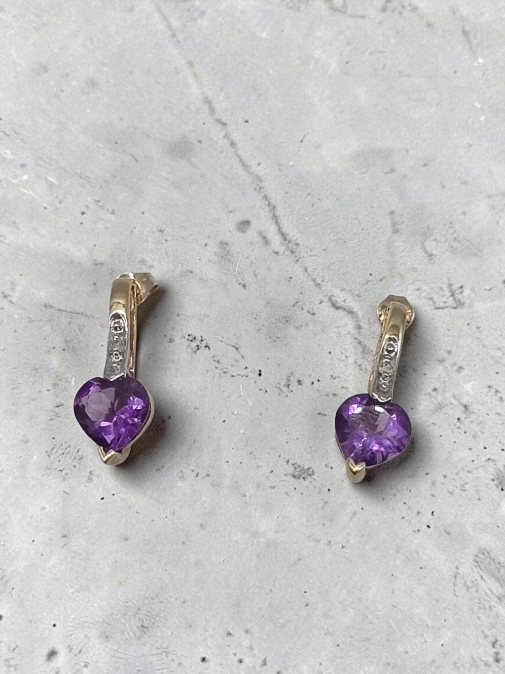 SDC Creations Solid 10K Yellow Gold Heart Cut Amethyst Diamond Drop Earrings