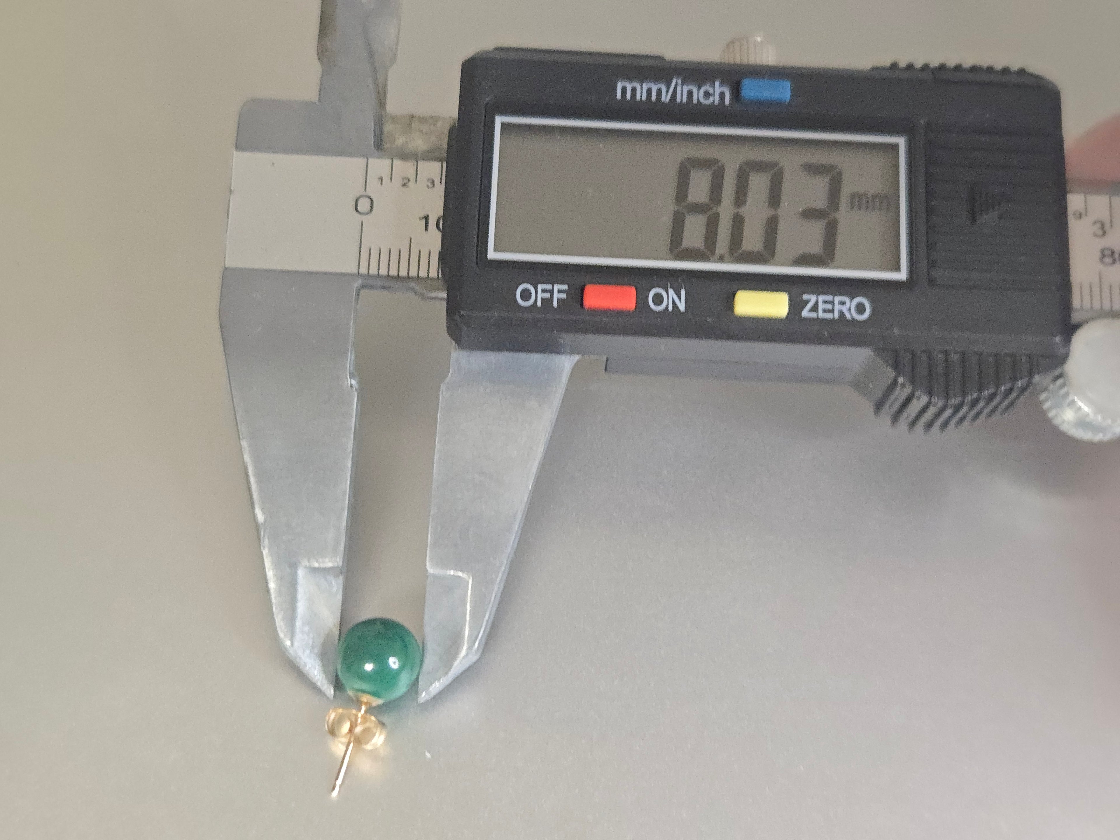 Solid 14K Yellow Gold Round Cut Malachite Stud Earrings