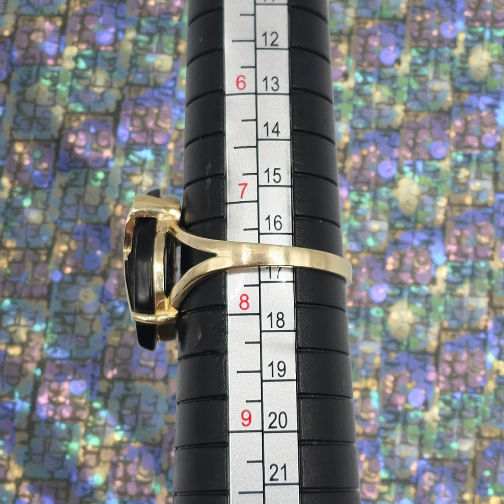 Solid 14K Yellow Gold Ring with Marquise Black Onyx – Size 7.5