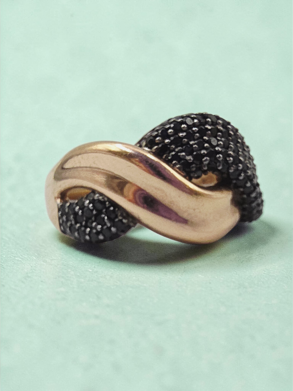 925 Sterling Silver Ring with Rose Gold Vermeil & Black Tourmaline – Size 9