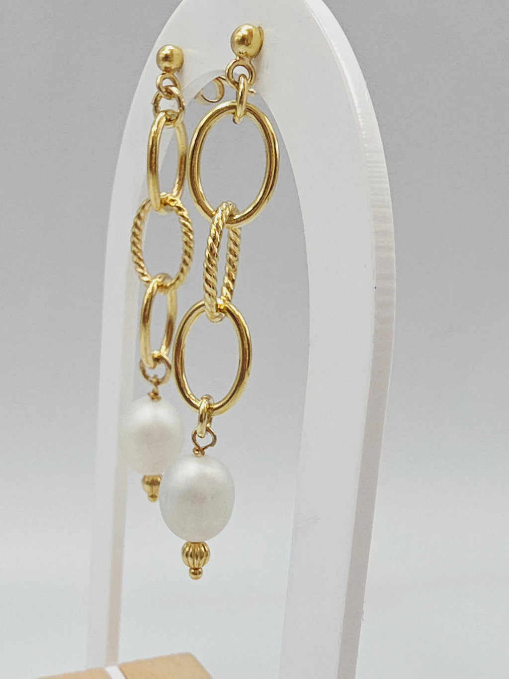 Veronese Gold Vermeil 925 Sterling Silver Pearl Italian Dangle Earrings - 2 Inch