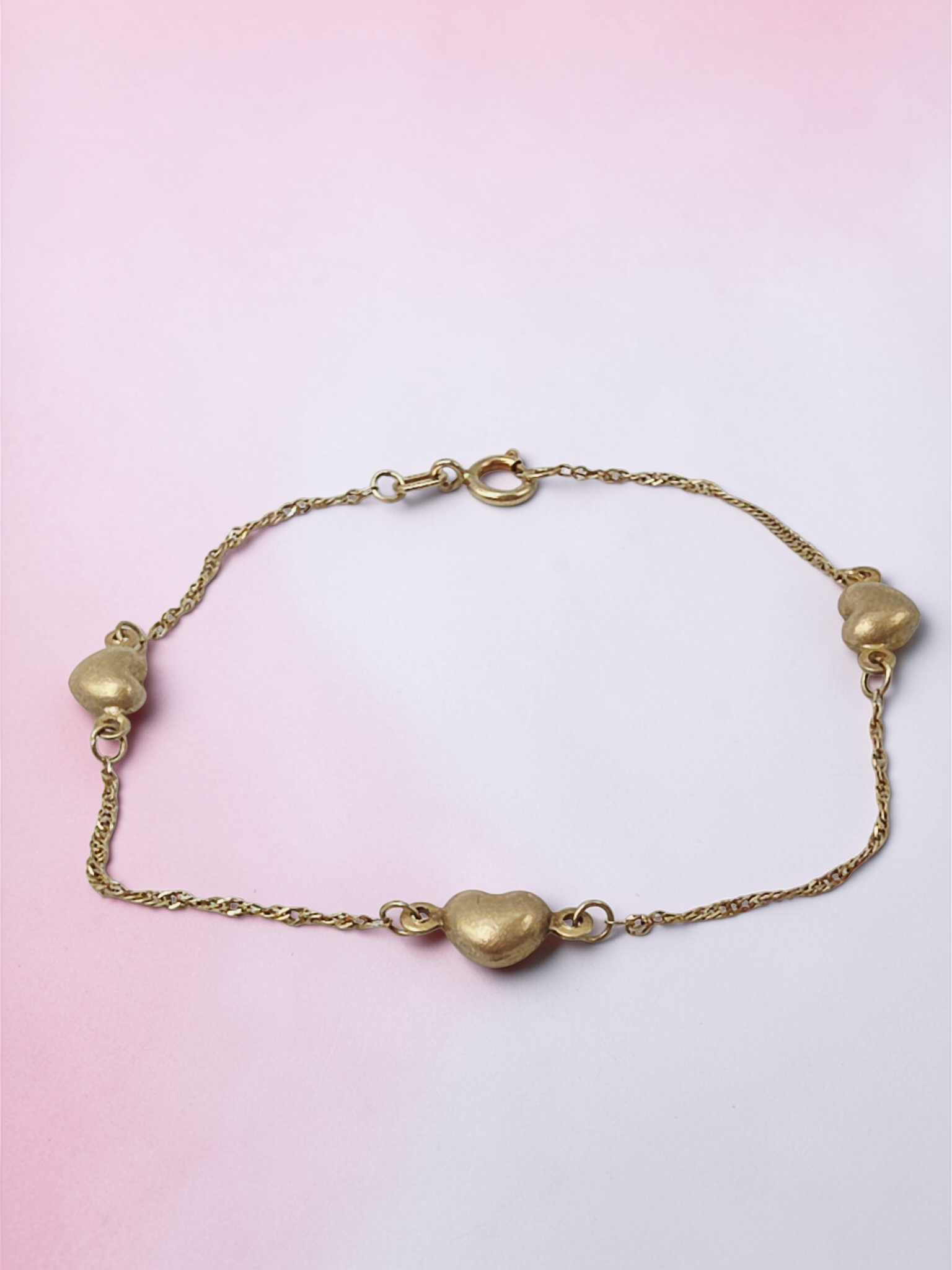 Royal Chain Inc. Solid 14K Yellow Gold Bracelet with 3D Hearts - 6 Inch