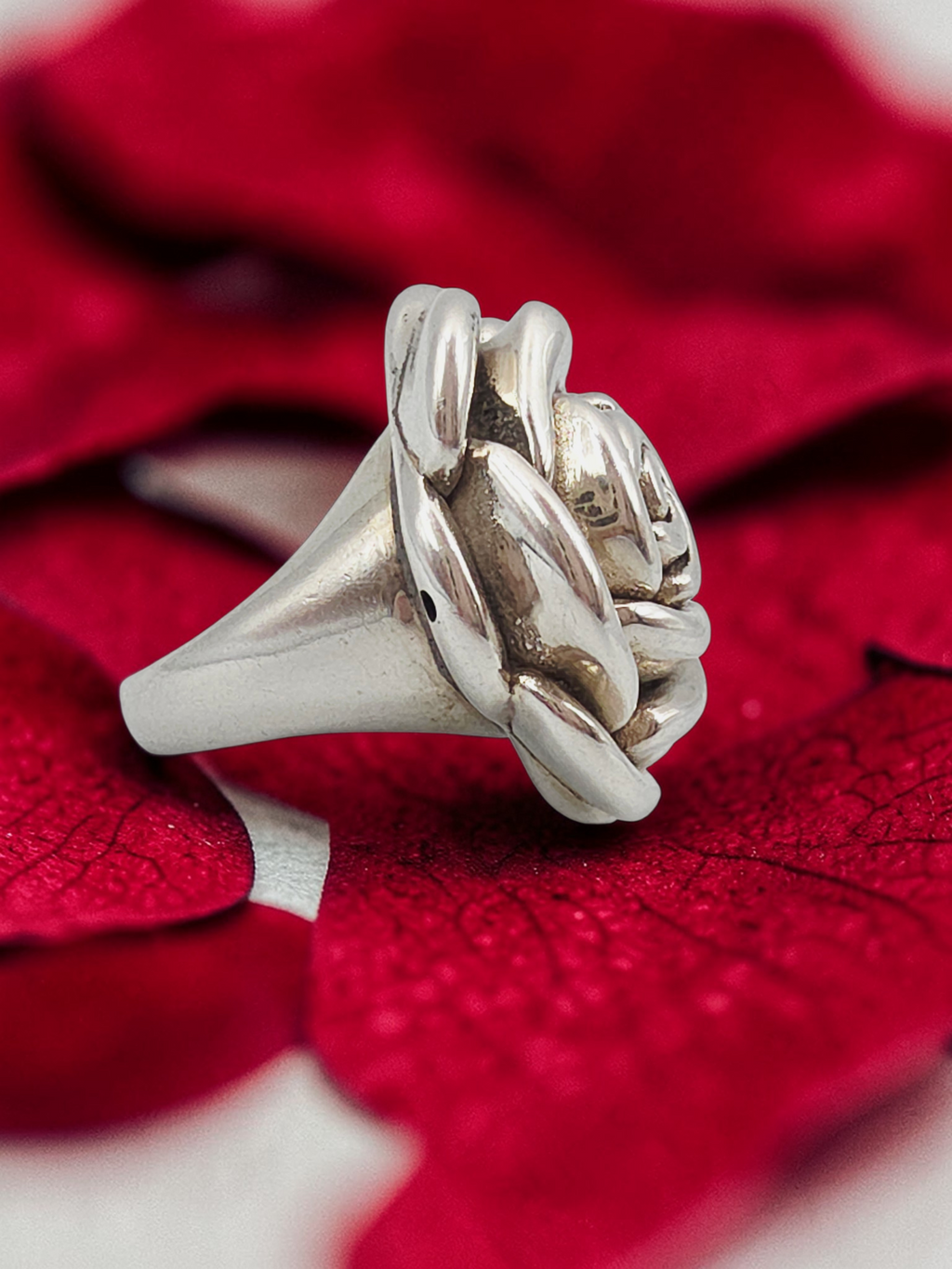 Sterling Silver Rose Flower Statement Ring Botanical Floral – Size 6