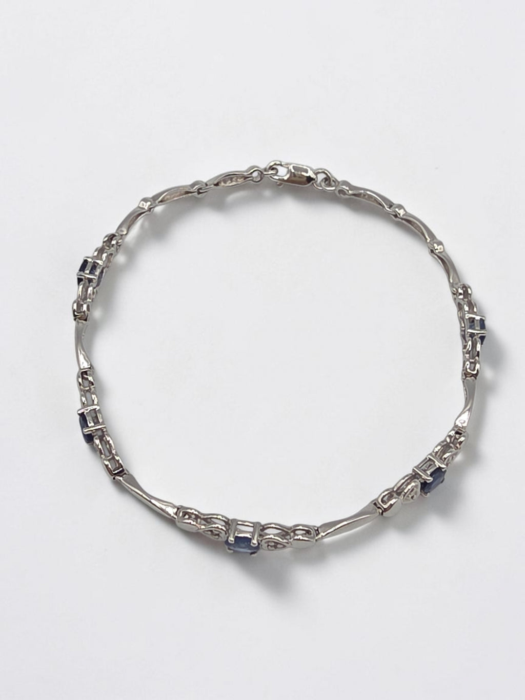 Vintage Sadye L Vassil Solid 10K Gold Blue Sapphire & Diamond Bracelet 7.25 Inch