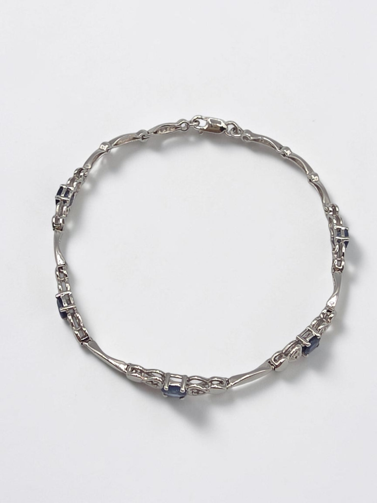 Vintage Sadye L Vassil Solid 10K Gold Blue Sapphire & Diamond Bracelet 7.25 Inch