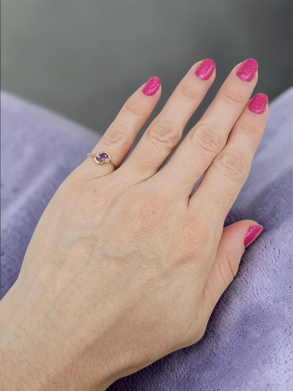 Joseph E. DeMarco Solid 10K Gold Amethyst Ring with Diamond Accents - Size 4.75