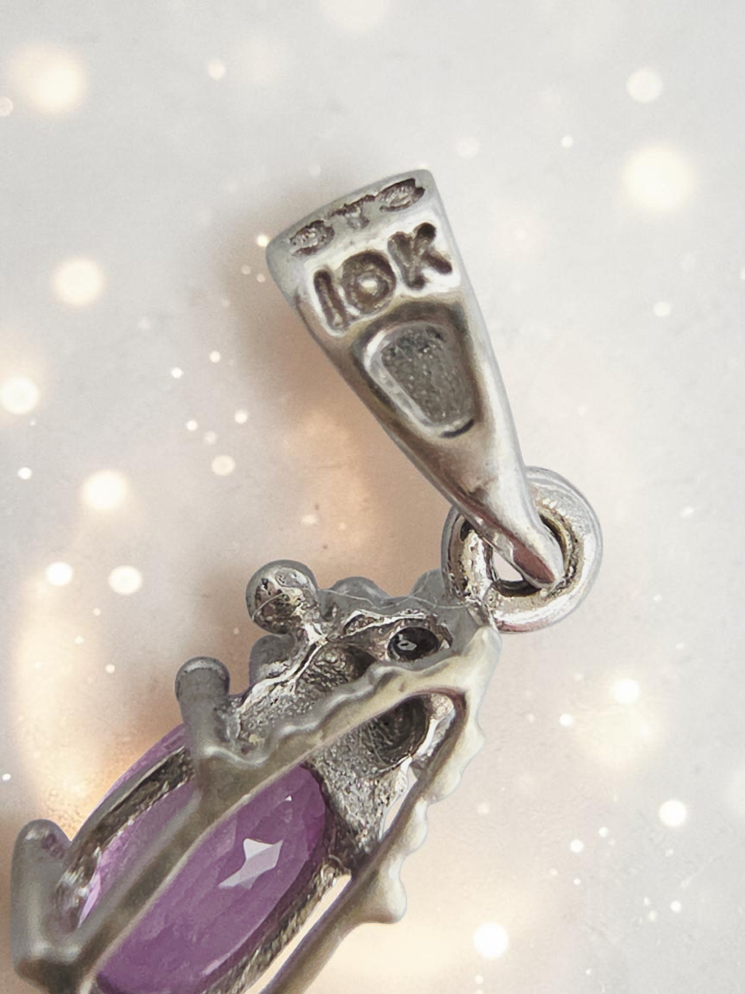 STS Jewels Solid 10K White Gold Pink Sapphire Petite Pendant with Diamond Accent