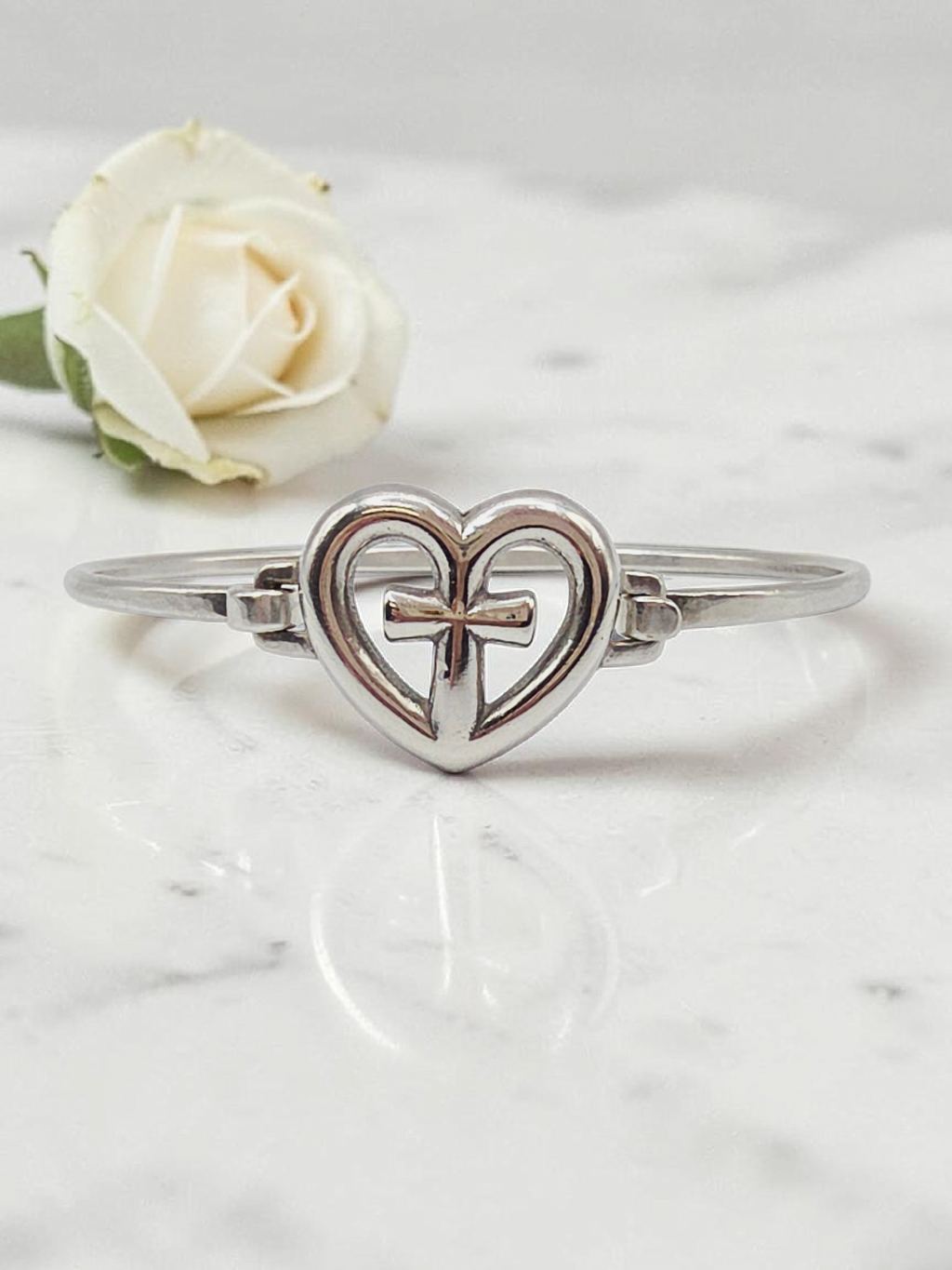 RETIRED James Avery Sterling Silver Heart Cross Hook Bracelet - 6.5 Inch
