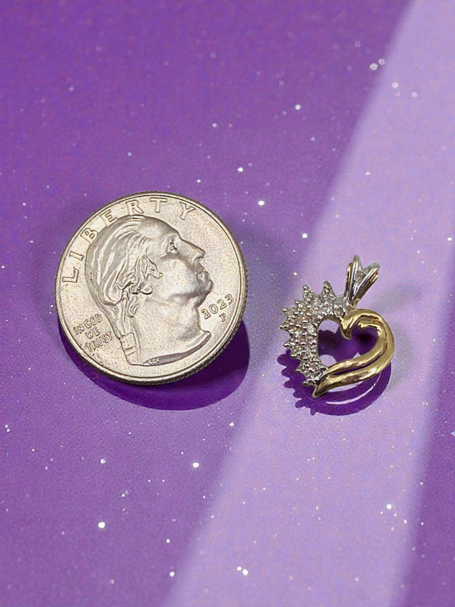 Solid 10K Yellow Gold Diamond Heart Necklace Pendant