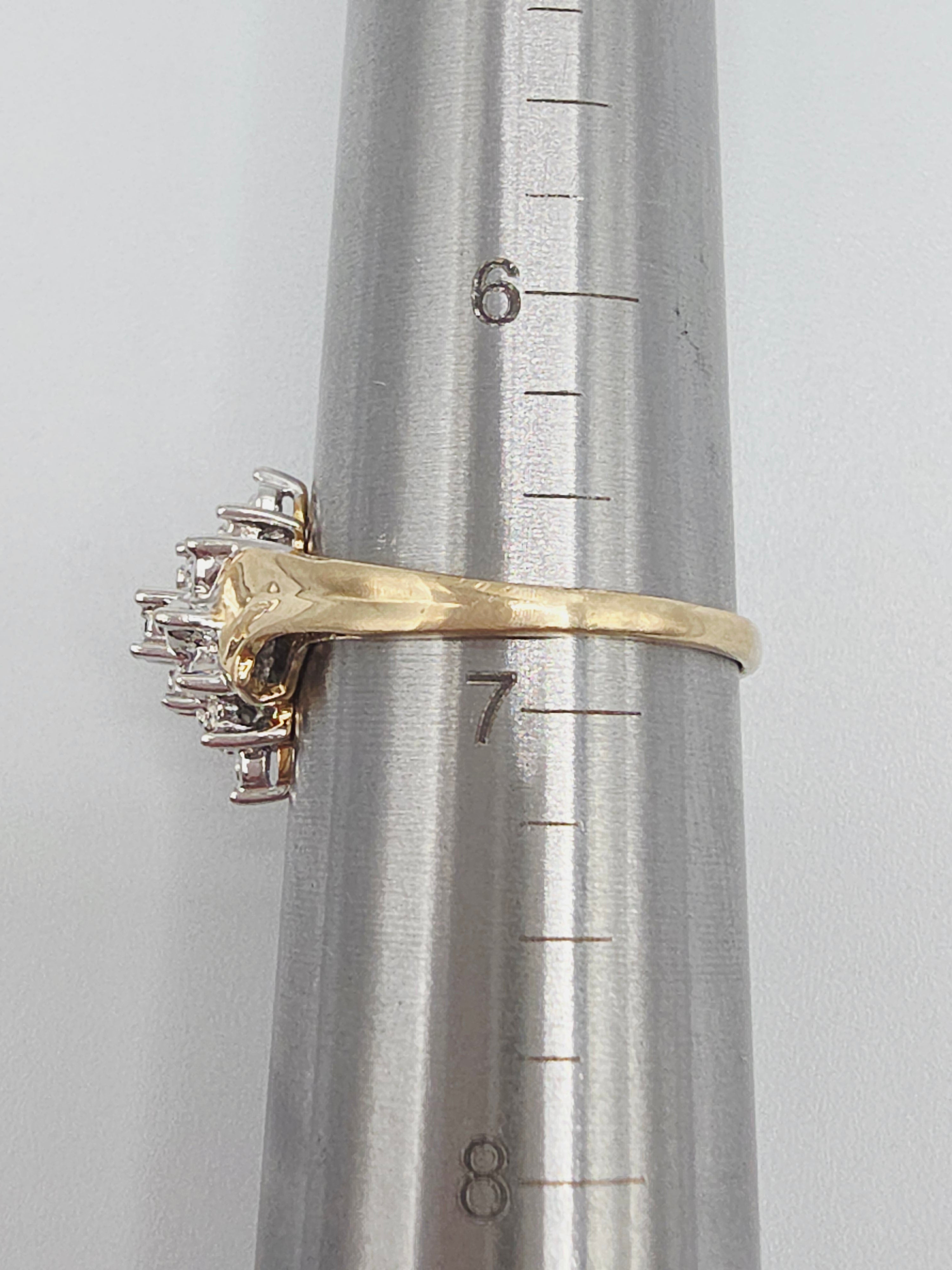 Solid 10K Yellow and White Two Tone Gold Diamond Ring - Size 6.75