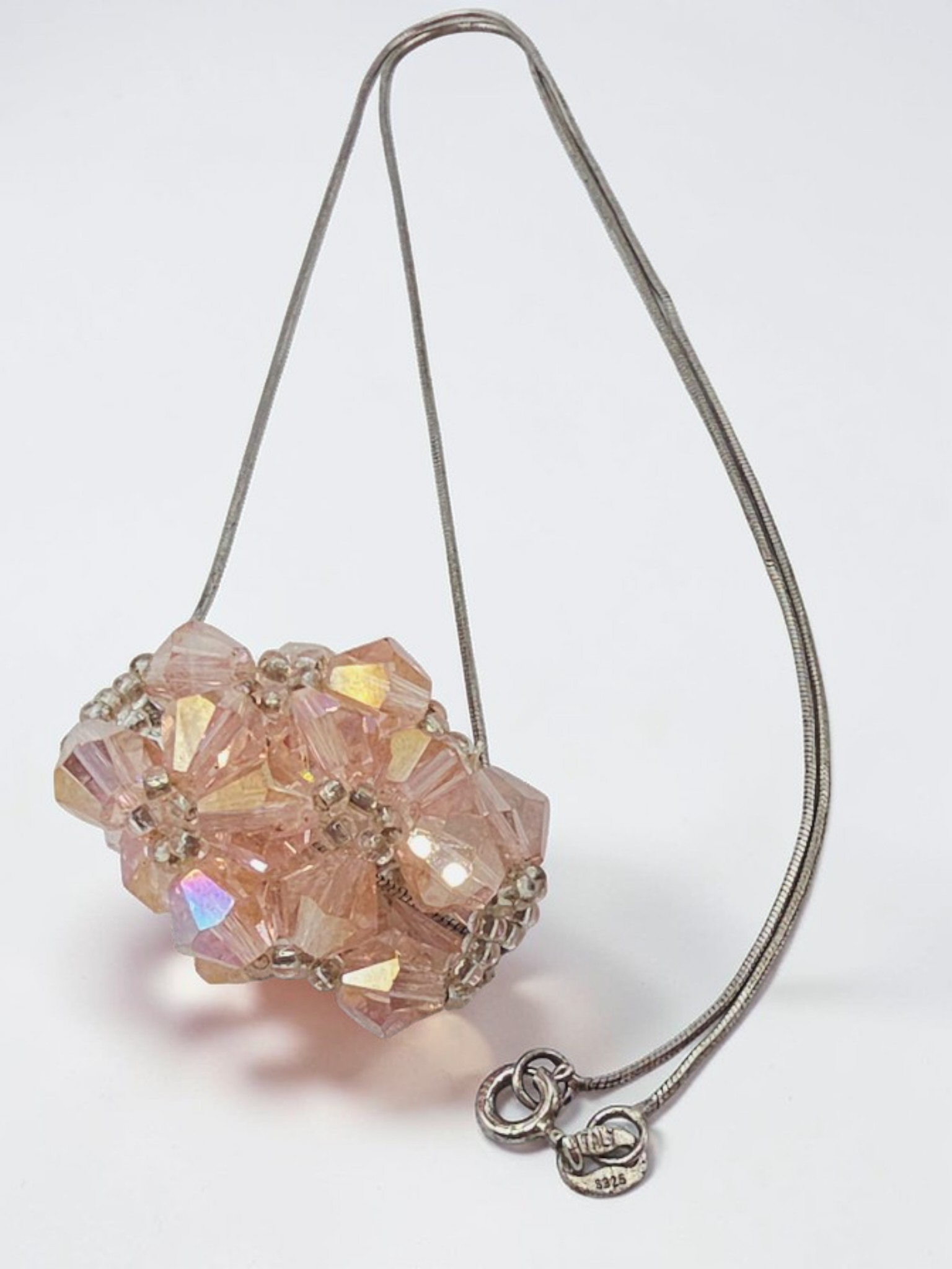 Sterling Silver Pink Faceted Bead Cluster Pendant Necklace Italy 18 Inch