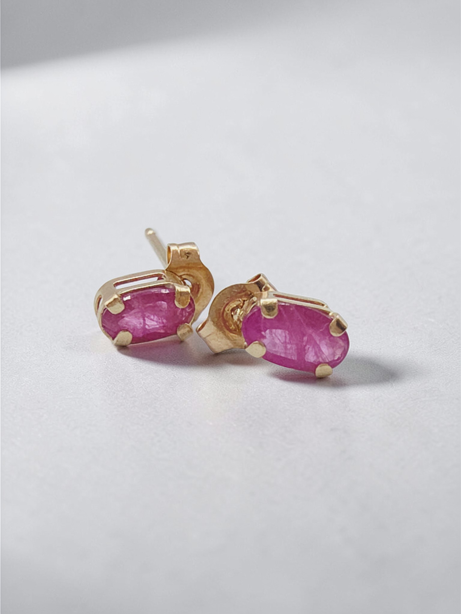 JCM Solid 10K Yellow Gold Oval Cut Natural Ruby Stud Earrings