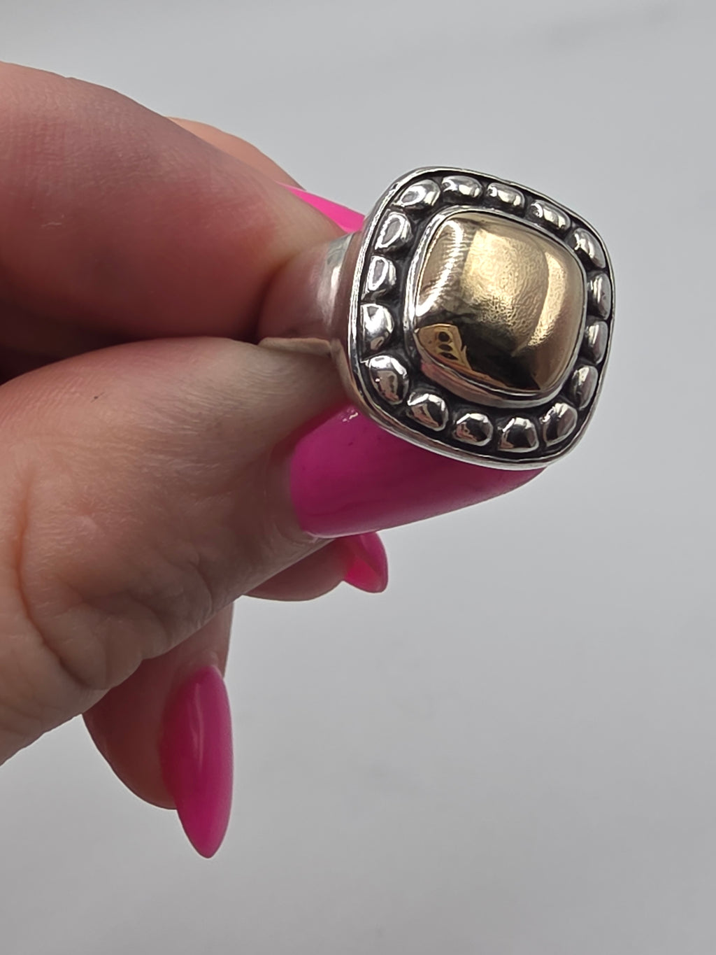 James Avery Beaded Dome Ring in Sterling Silver & 14K Gold - RETIRED - Size 6.5