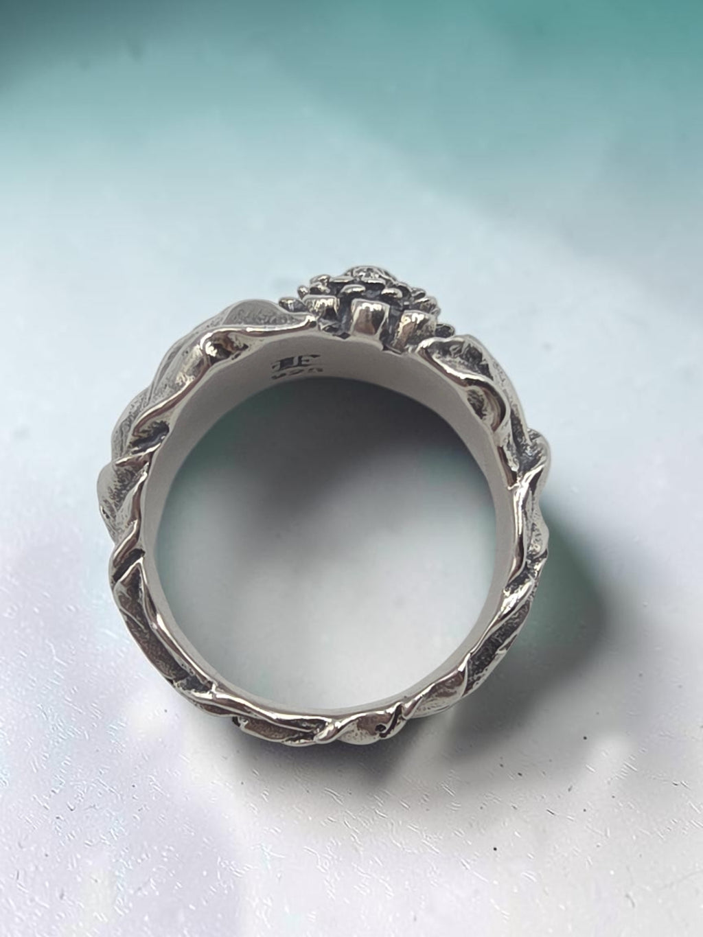 RETIRED Etah Love Sterling Silver Gothic Chrysanthemum Flower Band Ring - Size 5